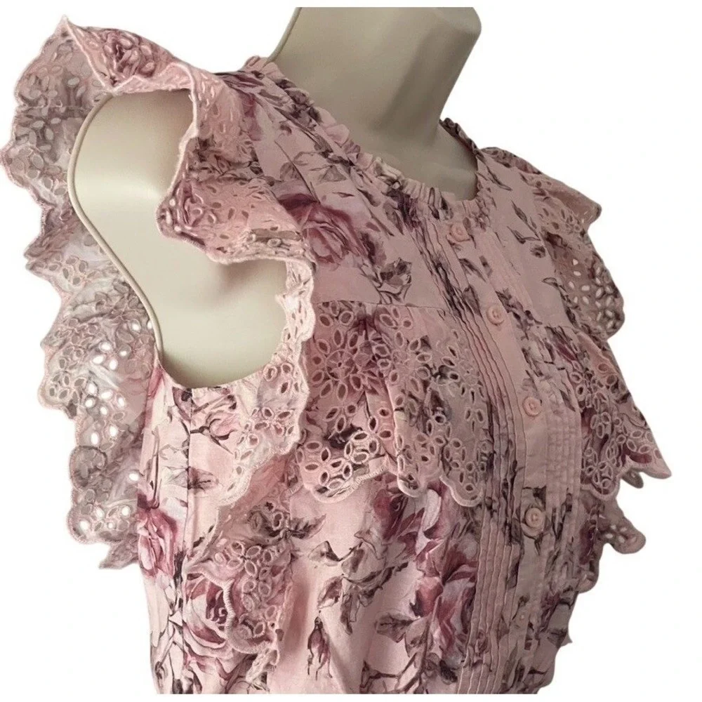 Gap x LoveShackFancy Pink Floral Eyelet Flutter Sleeve Crop Top Girls XL